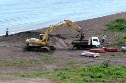 May 22, 2012:  Sand Truck #2 (White Cabin) Being Loaded with Beach Sand